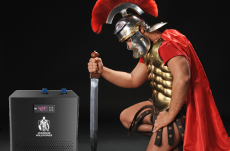 Warrior kneeling next to Warrior Willpower Pro Water Chiller
